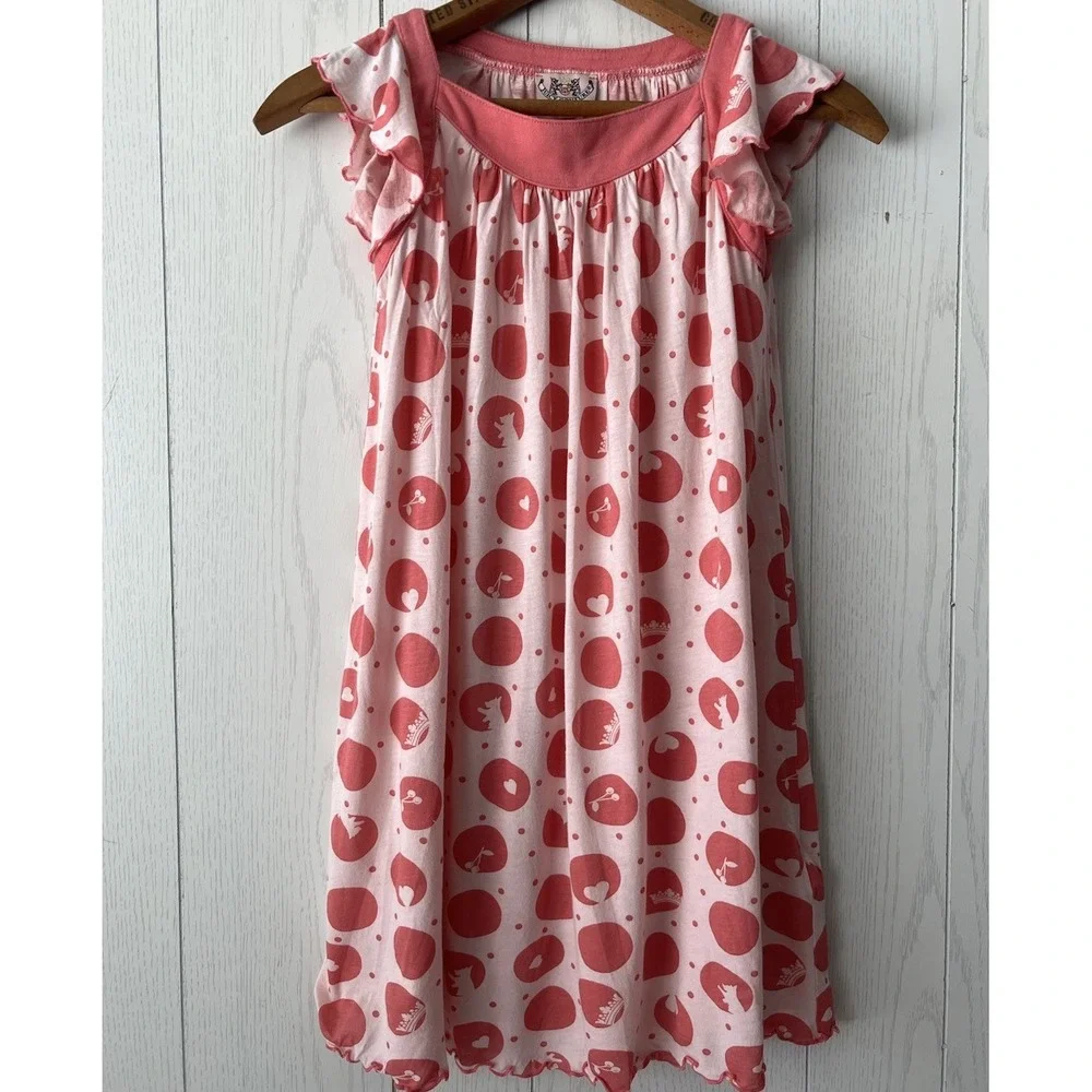 Vintage Juicy Couture Girl's Cotton Flutter Sleeve Dress Size 10 Cherry Crown
